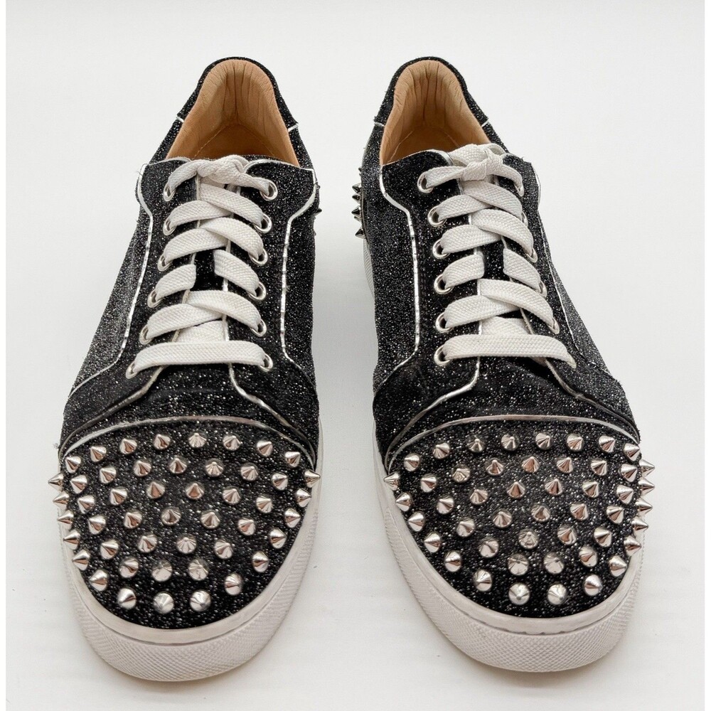 Christian Louboutin Vieira 2 Low Top Sneaker Black Glitter Silver Spikes EU 41 - Picture 2 of 15